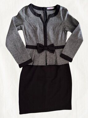Clocolor Houndstooth Dress with Bow Waistline